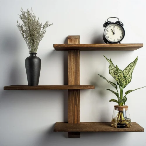 Étagères flottantes en bois naturel.